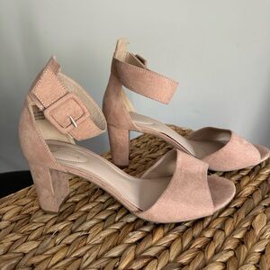 Nude Suede 3” Block Heel Sandal